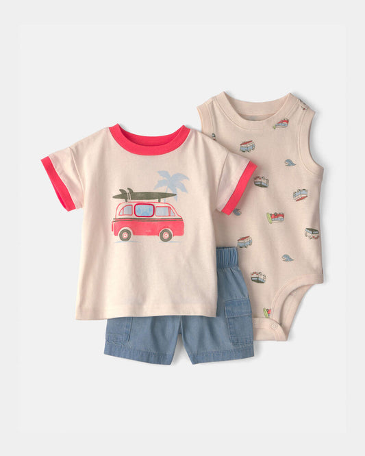 Carter's Baby Boy 3-Piece Beach Surf Top, Bodysuit & Short Set