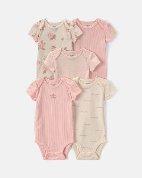 Carter's Baby Girl 5-Pack Floral Multipack Bodysuits - Pink/Ivory