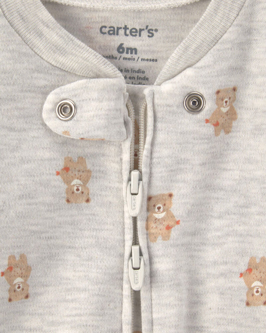 Carter's Baby Teddy Bear Cotton 2-Way Zip Sleeper - Grey