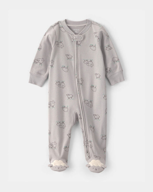 Carter's Baby Sheep 100% Cotton 2-Way Zip Sleeper - Grey