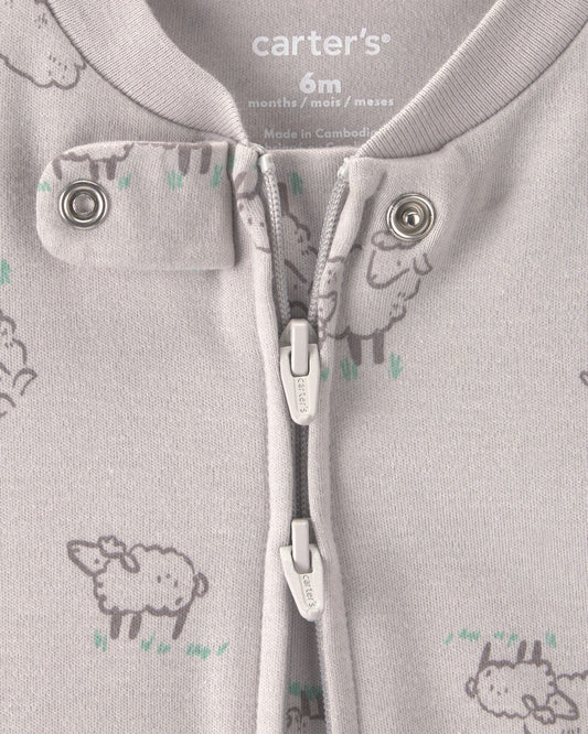 Carter's Baby Sheep 100% Cotton 2-Way Zip Sleeper - Grey