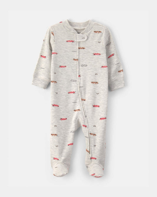 Carter's Baby Boy Race Car Cotton 2-Way Zip Sleeper - Grey