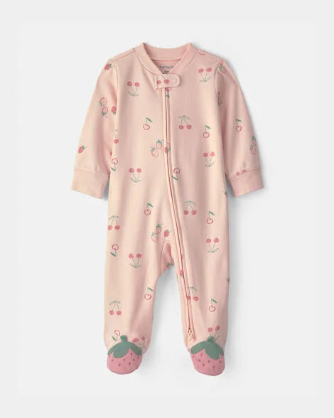 Carter's Baby Girl Strawberry 100% Cotton 2-Way Zip Sleep & Play Pajamas - Pink