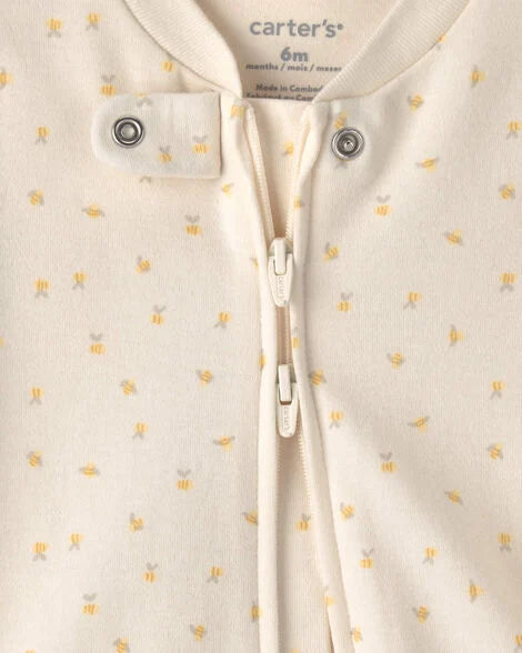 Carter's Baby Girl Bee 100% Cotton 2-Way Zip Sleep & Play Pajamas - Ivory