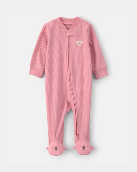 Carter's Baby Girl Koala Cotton 2-Way Zip Sleep & Play Pajamas - Pink