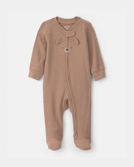 Carter's Baby Bear Cotton 2-Way Zip Sleep & Play Pajamas - Brown