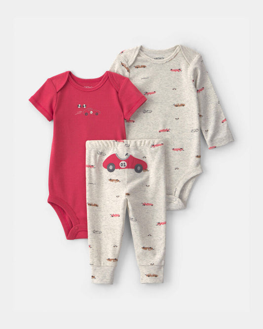 Carter's Baby Boy 3-Piece Race Car Bodysuit & Pant Set - Grey/Red