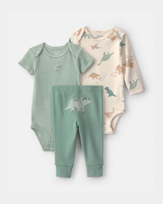 Carter's Baby Boy 3-Piece Dinosaur Bodysuit & Pant Set - Green/Ivory