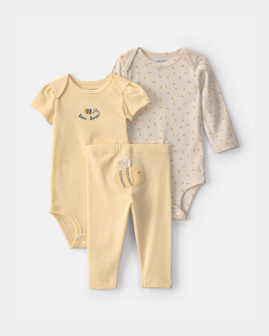 Carter's Baby Girl 3-Piece Bee Bodysuit & Pant Set - Yellow/Ivory