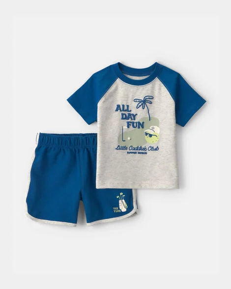 Carter's Baby Boy 2-Piece 'All Day Fun' Golf Top & Short Set - Grey/Blue