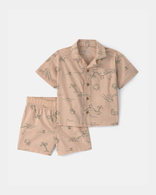 Carter's Baby Boy 2-Piece Volcano Beach Top & Short Set - Tan