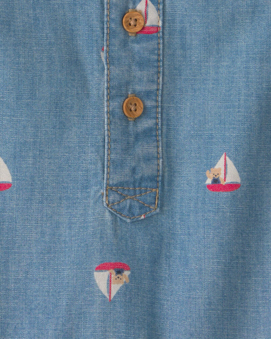 Oshkosh Baby Teddy Bear Sailboat Chambray Romper - Blue