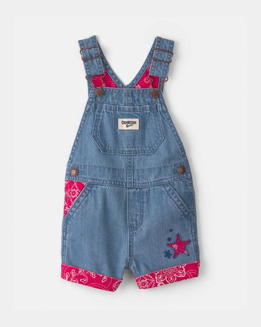 Oshkosh Baby Girl Bandana Denim Shortall - Blue/Red