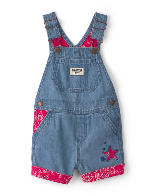 Oshkosh Baby Girl Bandana Denim Shortall with Striped Bodysuit