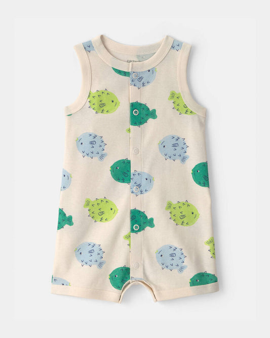 Carter's Baby Puffer Fish Sleeveless Romper - Cream/Green