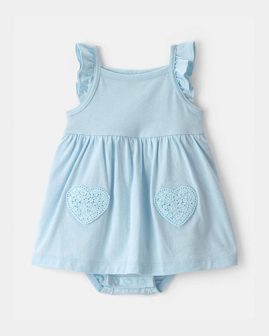 Carter's Baby Girl Heart Sleeveless Bodysuit Dress - Blue