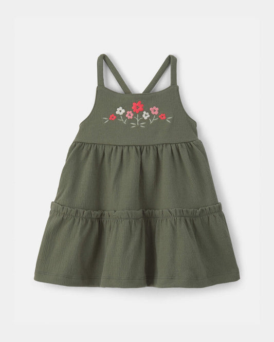 Carter's Baby Girl Flower Embroidered Sleeveless Dress - Green