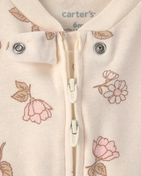 Carter's Baby Girl 2-Pack Floral Striped 100% Cotton 2-Way Zip Sleep & Play Pajamas - Pink/Ivory