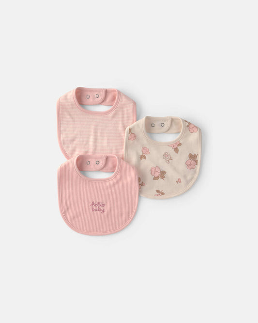 Carter's Baby Girl 3-Pack Floral Bibs - Pink/Ivory