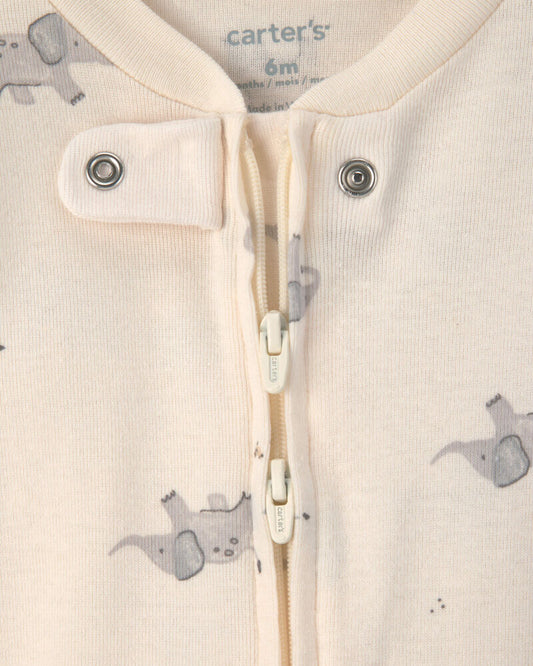Carter's Baby 2-Pack Elephant Striped 100% Cotton 2-Way Zip Sleepers - Grey