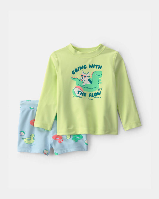 Carter's Baby Boy 2-Piece Dinosaur Rashguard Swimsuit Set - Green