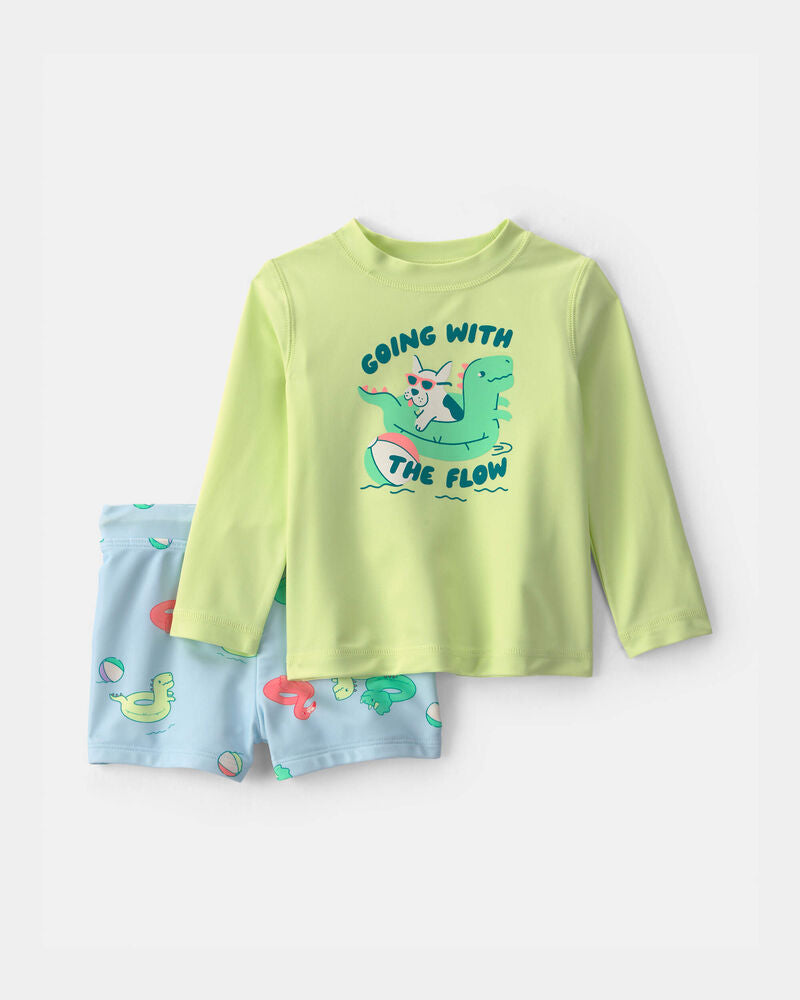 Carter's Baby Boy 2-Piece Dinosaur Rashguard Swimsuit Set - Green