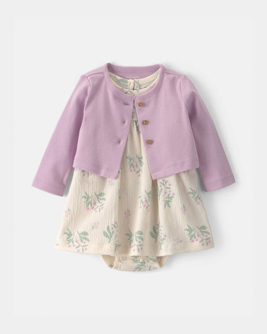 Carter's Baby Girl 2-Piece Floral Cardigan Dress Set - Purple