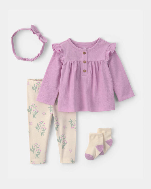 Carter's Baby Girl 4-Piece Long-Sleeve Top & Pant Set - Purple