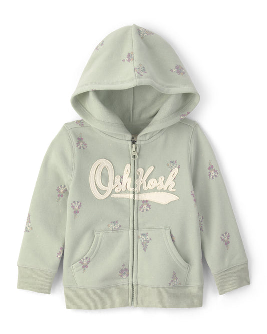 Oshkosh Toddler Girl OshKosh Floral Fleece Logo Zip Hoodie with Drawstring Pants
