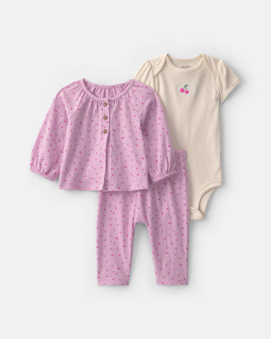 Carter's Baby Girl 3-Piece Cherry Layering Set - Pink/Cream