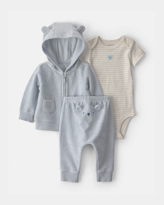 Carter's Baby 3-Piece Bear Terry Short-Sleeve Layering Set - Blue
