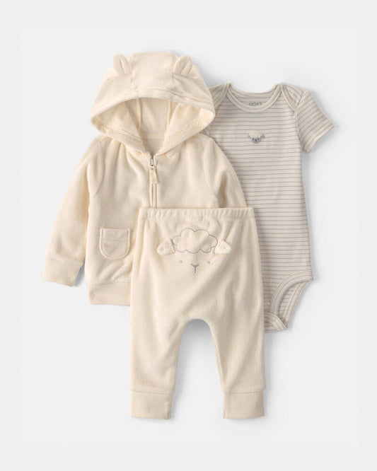 Carter's Baby 3-Piece Sheep Terry Short-Sleeve Layering Set - Ivory