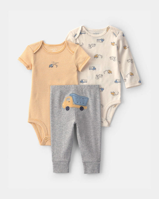 Carter's Baby Boy 3-Piece Construction Bodysuit & Pant Set - Yellow/Grey/Ivory