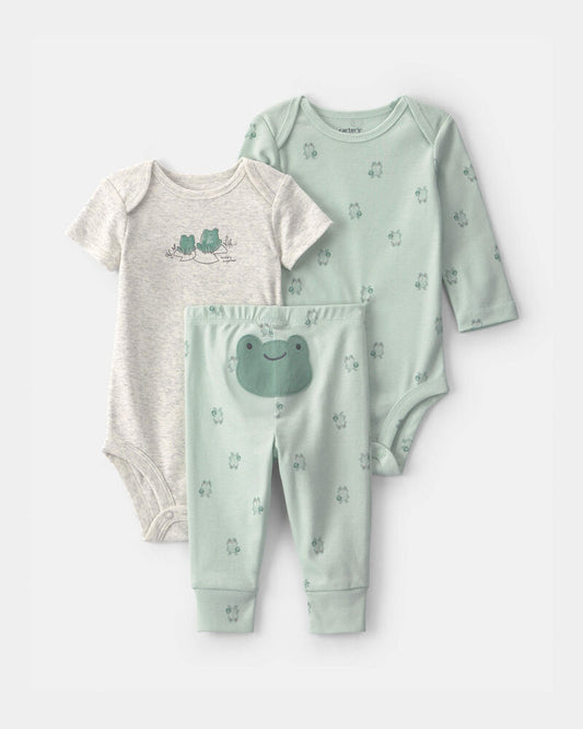 Carter's Baby 3-Piece Frog Bodysuit & Pant Set - Green/Grey