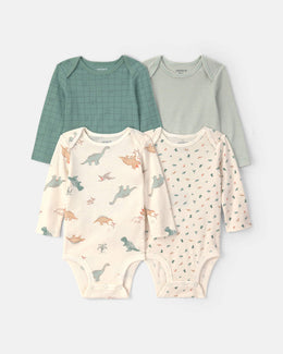 Carter's Baby Boy 4-Pack Dinosaur Long-Sleeve Bodysuits - Green/Ivory