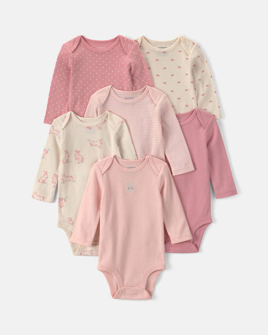 Carter's Baby Girl 6-Pack Bunny Long-Sleeve Bodysuits - Pink/Ivory