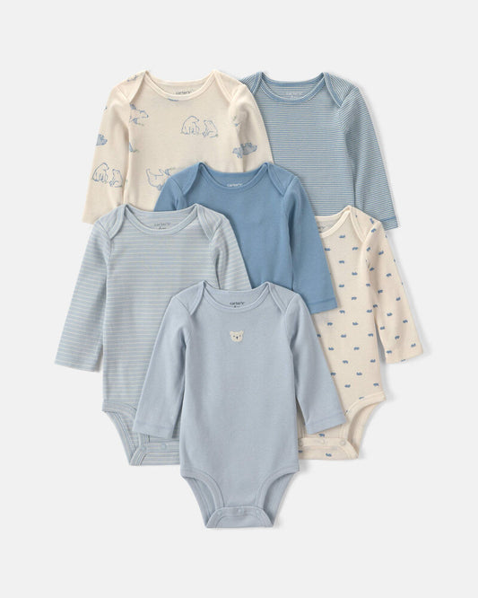 Carter's Baby Boy 6-Pack Bear Long-Sleeve Bodysuits - Blue/White