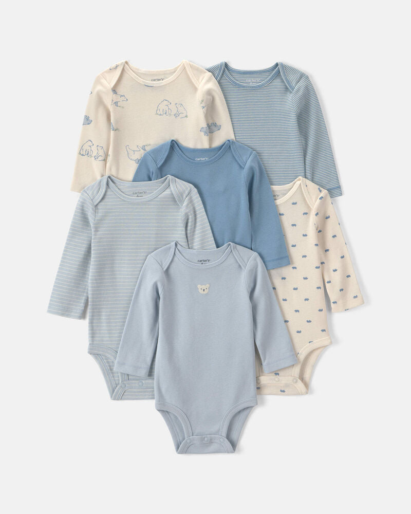 Carter's Baby Boy 6-Pack Bear Long-Sleeve Bodysuits - Blue/White
