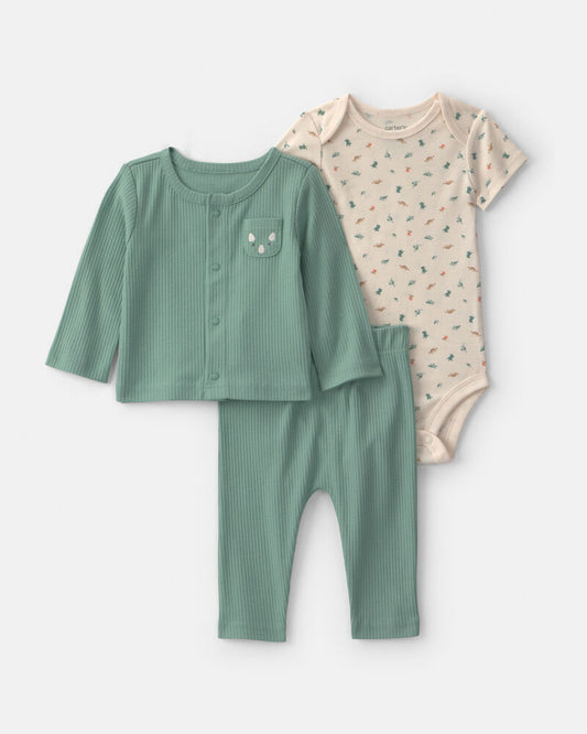 Carter's Baby Boy 3-Piece Dinosaur Long-Sleeve Layering Set - Green