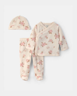 Carter's Baby Girl 3-Piece Floral Long-Sleeve Top & Pant Set - Cream
