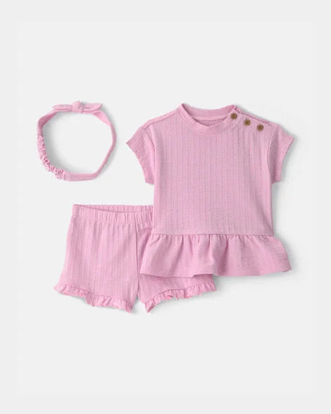 Carter's Baby Girl 3-Piece Textured Top & Short Set - Pink