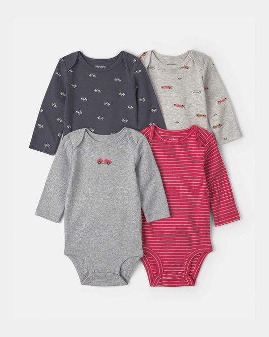 Carter's  Baby Boy 4-Pack Race Car Long-Sleeve Bodysuits