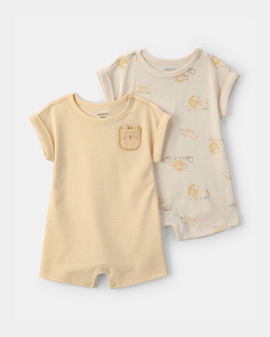 Carter's Baby 2-Pack Lion Short-Sleeve Rompers - Yellow/Ivory