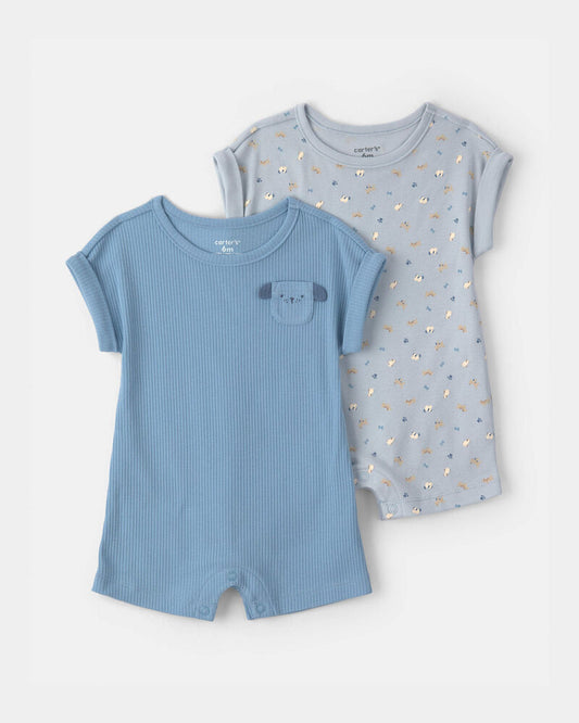 Carter's Baby Boy 2-Pack Dog Short-Sleeve Rompers - Blue