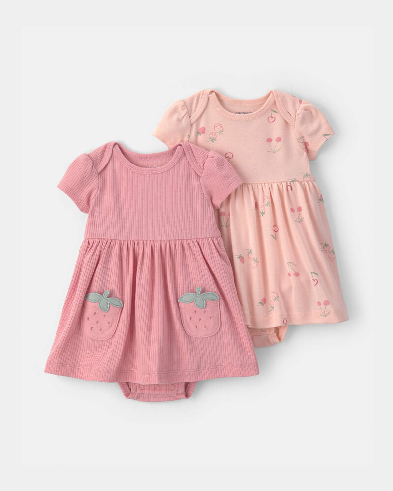 Carter's Baby Girl 2-Pack Strawberry Short-Sleeve Dresses - Pink