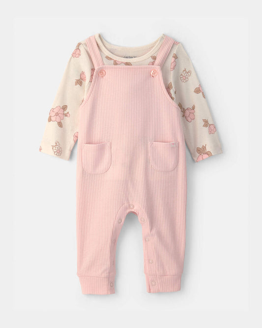 Carter's Baby Girl 2-Piece Floral Overall Set - Pink/Ivory
