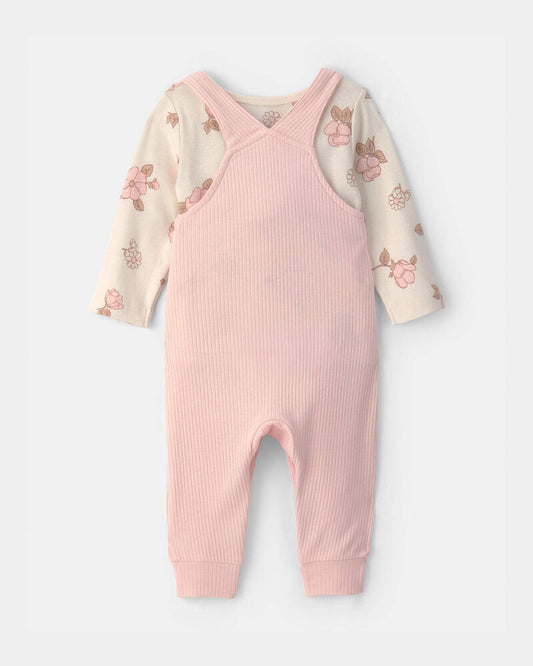 Carter's Baby Girl 2-Piece Floral Overall Set - Pink/Ivory