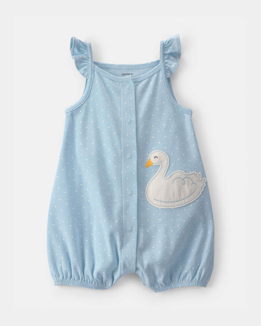 Carter's Baby Girl Swan Polka Dot Sleeveless Romper - Blue