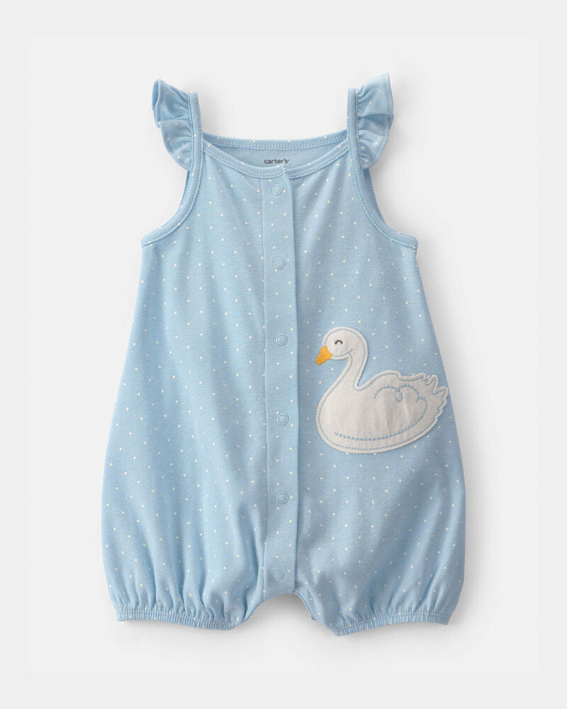 Carter's Baby Girl Swan Polka Dot Sleeveless Romper - Blue
