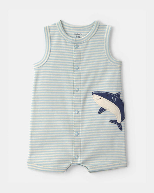 Carter's Baby Boy Striped Shark Romper - Blue